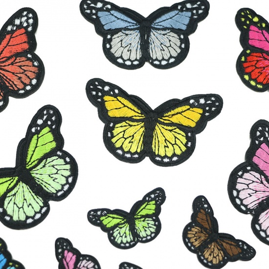 Picture of Fabric Embroidery Iron On Patches Appliques (With Glue Back) DIY Sewing Craft Clothing Decoration Multicolor Butterfly Animal 78mm x 48mm