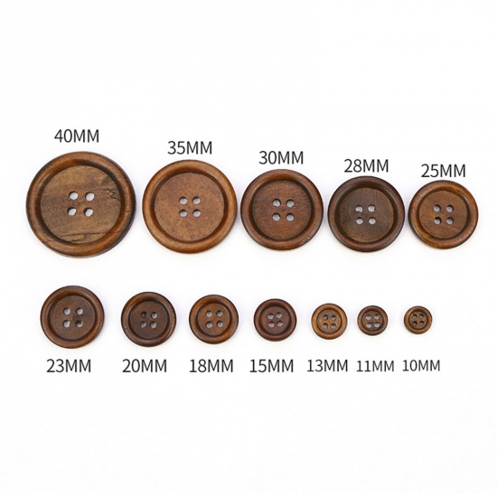 Picture of Wood Buttons Scrapbooking 4 Holes Round Black 11.5mm Dia.
