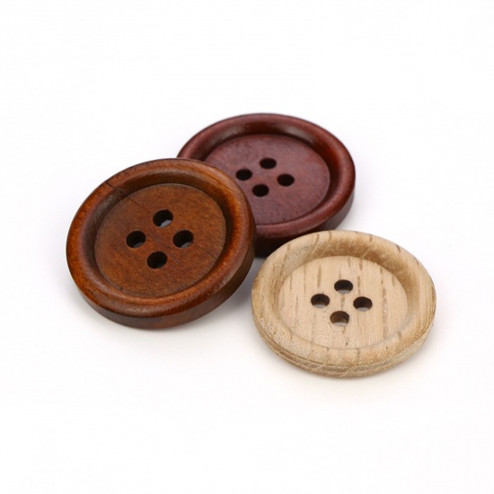Picture of Wood Buttons Scrapbooking 4 Holes Round Black 11.5mm Dia.