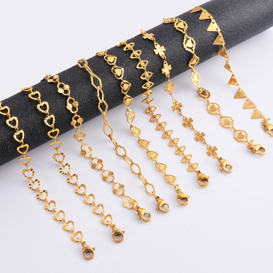 Picture of 304 Stainless Steel Handmade Link Chain Anklet 18K Gold Plated Geometric 21cm(8 2/8") long