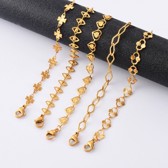 Picture of 304 Stainless Steel Handmade Link Chain Anklet 18K Gold Plated Geometric 21cm(8 2/8") long