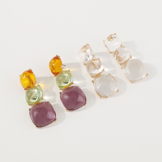 Picture of Resin Stylish Earrings Gold Plated Multicolor Drop Square