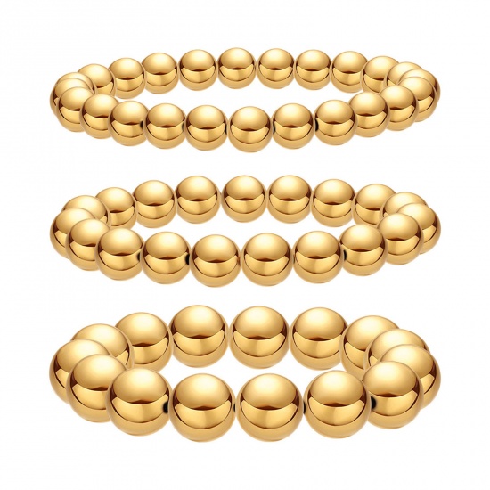 Immagine di Eco-friendly Vacuum Plating Stylish Simple 18K Real Gold Plated Copper Ball Elastic Dainty Bracelets Delicate Bracelets Beaded Bracelet Unisex Party