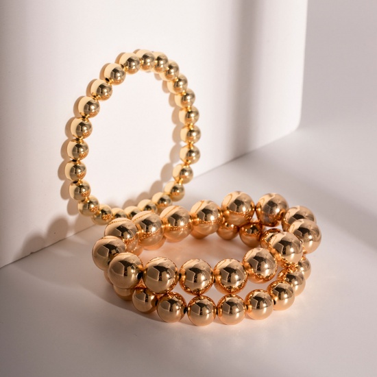 Immagine di Placcatura Sottovuoto Ecologica Elegante Semplice 18K Vero Oro Placcato Rame Palla Elastico Bracciali Delicato bracciali delicate braccialetto in rilievo Unisex Festa 1 Pz