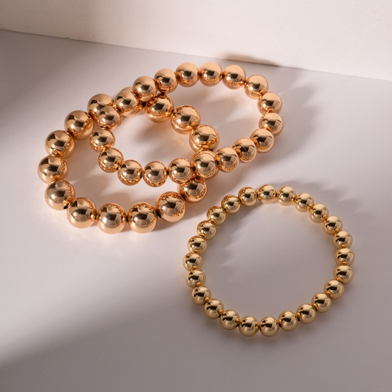 Immagine di Placcatura Sottovuoto Ecologica Elegante Semplice 18K Vero Oro Placcato Rame Palla Elastico Bracciali Delicato bracciali delicate braccialetto in rilievo Unisex Festa 1 Pz