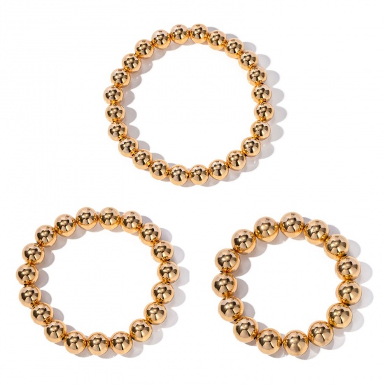 Immagine di Eco-friendly Vacuum Plating Stylish Simple 18K Real Gold Plated Copper Ball Elastic Dainty Bracelets Delicate Bracelets Beaded Bracelet Unisex Party