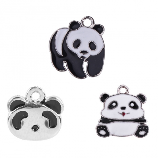 Picture of Zinc Based Alloy Charms Silver Tone Black & White Panda Animal