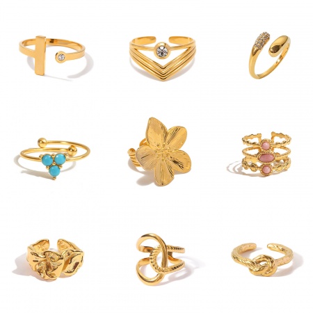 Real Gold Plated 304 Stainless Steel Adjustable Love Knot Flower Rings