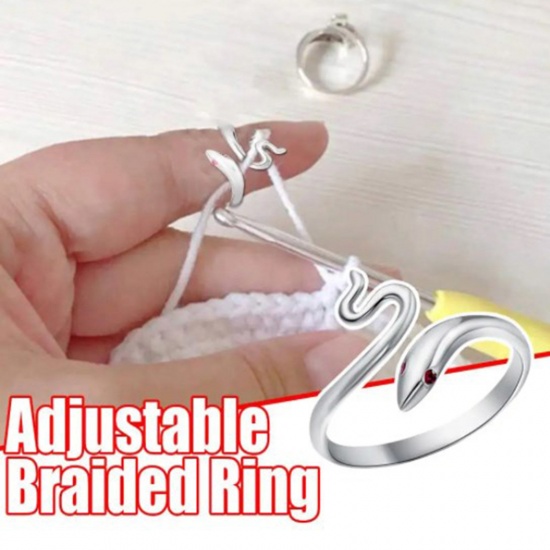 Picture of Brass Simple Open Adjustable Knitting Crochet Loop Yarn Guide Finger Ring Cat Animal Platinum Plated