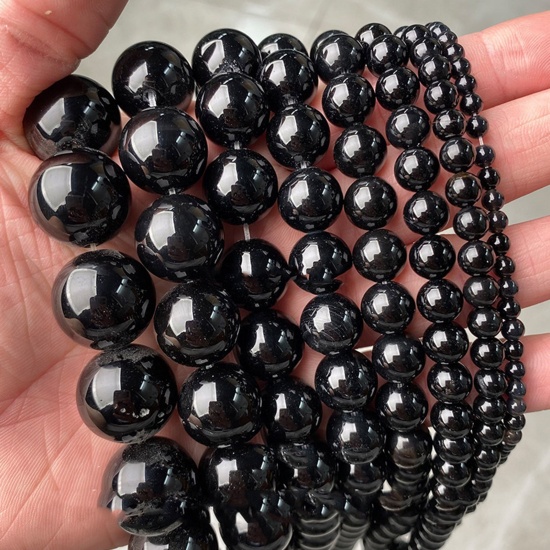 Immagine di 1 Filo (Grado 7A) Agata ( Naturale ) Perline per la Creazione di Gioielli con Ciondoli Fai-da-te Tondo Nero