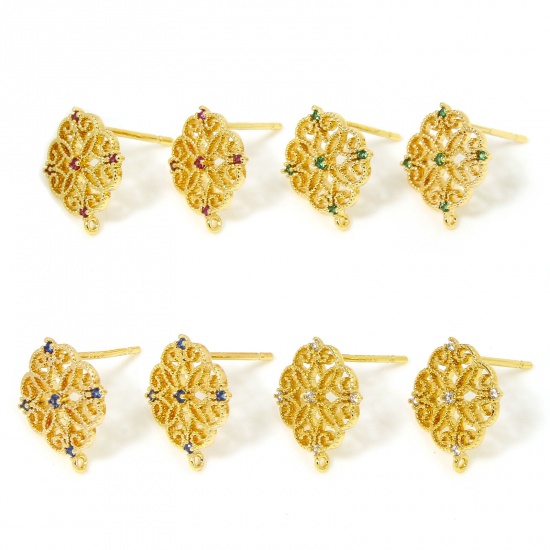Immagine di Hypoallergenic Brass Style Of Royal Court Character Earring Accessories 18K Gold Plated Square Lace Multicolour Cubic Zirconia