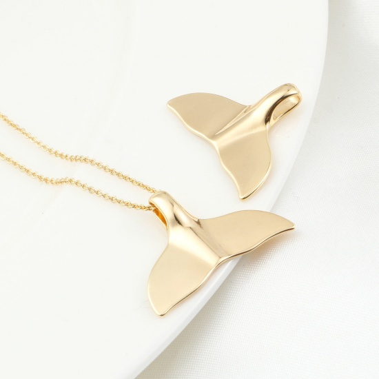Picture of Eco-friendly Brass Ocean Jewelry Charms Real Gold Plated Whale Tail Micro Pave Clear Cubic Zirconia