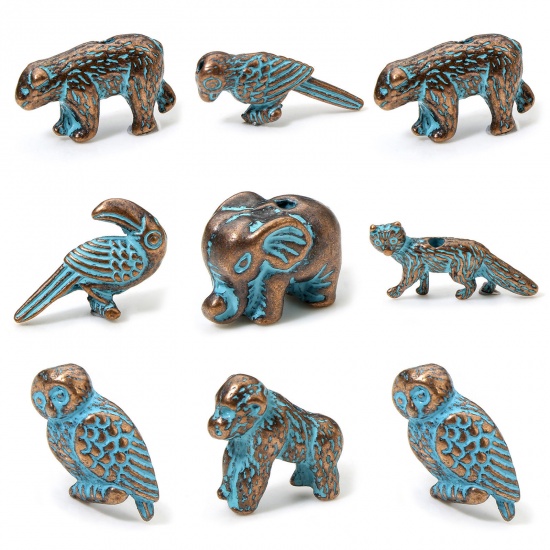 Изображение 20 PCs Zinc Based Alloy Patina Spacer Beads For DIY Charm Jewelry Making Antique Copper Blue Animal