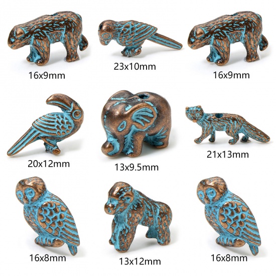 Изображение 20 PCs Zinc Based Alloy Patina Spacer Beads For DIY Charm Jewelry Making Antique Copper Blue Animal