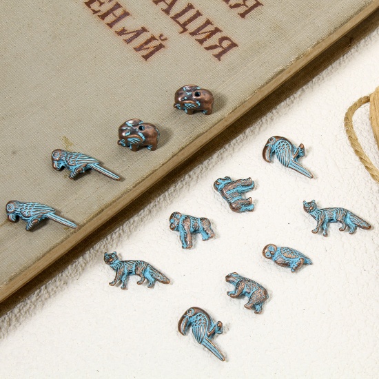 Immagine di 20 Pz Lega di Zinco Patina Perline per la Creazione di Gioielli con Ciondoli Fai-da-te Ossido di Rame Blu Animale