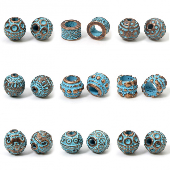 Immagine di 20 Pz Lega di Zinco Patina Perline per la Creazione di Gioielli con Ciondoli Fai-da-te Ossido di Rame Blu