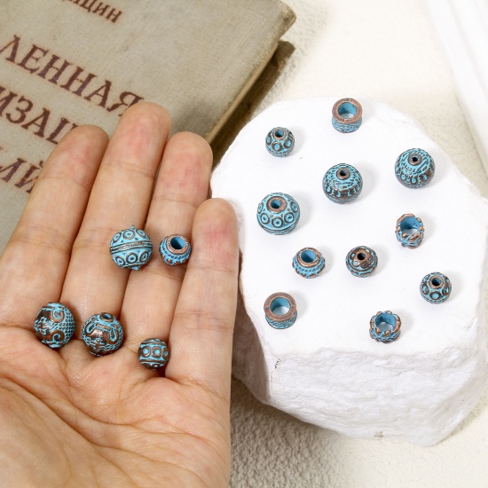 Immagine di 20 Pz Lega di Zinco Patina Perline per la Creazione di Gioielli con Ciondoli Fai-da-te Ossido di Rame Blu