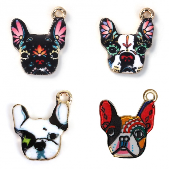 Picture of Zinc Based Alloy Charms Gold Plated Multicolor Bulldog Animal Enamel