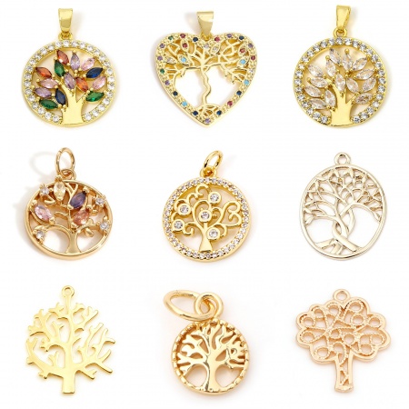 Zinc Based Alloy Charm Pendant Real Gold Plated Tree Of Life