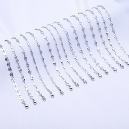 Eco-friendly 304 Stainless Steel Ins Style Handmade Link Chain Anklet Silver Tone Hollow Heart