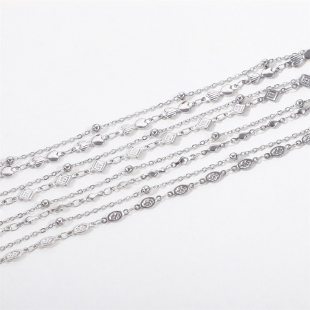 Eco-friendly 304 Stainless Steel Ins Style Ball Chain Multilayer Layered Anklet Silver Tone Oval