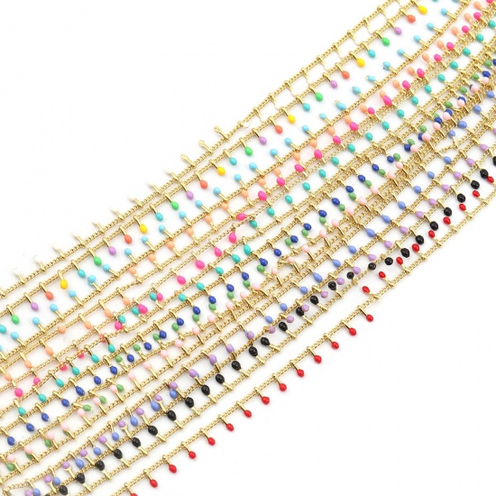 Picture of Brass Link Chain For Handmade DIY Jewelry Making Findings Tassel Gold Plated Multicolor Enamel