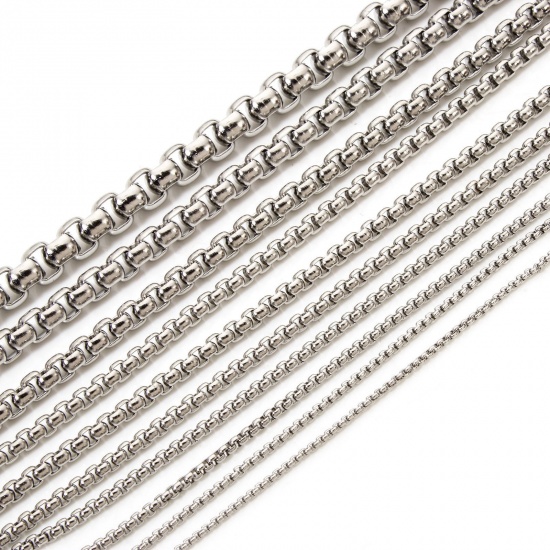 Picture of 10 M 304 Stainless Steel Box Chain For Handmade DIY Jewelry Making Findings Silver Tone