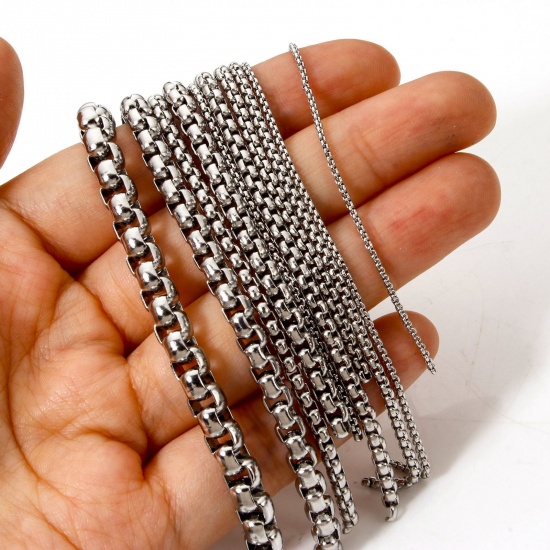 Picture of 10 M 304 Stainless Steel Box Chain For Handmade DIY Jewelry Making Findings Silver Tone