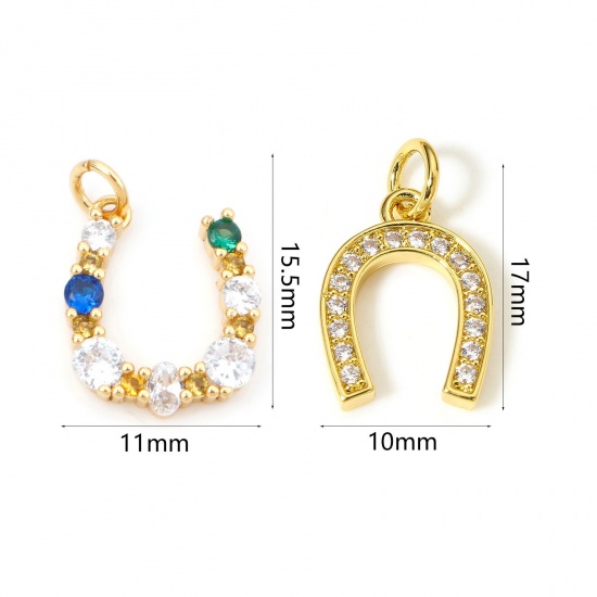 Picture of Eco-friendly Brass West Cowboy Charms 18K Real Gold Plated Luck Horseshoe Micro Pave Multicolour Cubic Zirconia