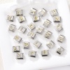 Picture of 304 Stainless Steel Capital Alphabet Initial Letter Name Italian Charm Links For DIY Bracelet Jewelry Making Silver Tone Golden Rectangle Message " A-Z " Clear Rhinestone 10mm x 9mm