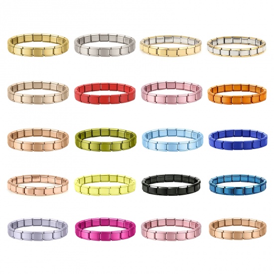 Picture of 304 Stainless Steel Italian Charm Links Modular Bracelets Multicolor Detachable 18cm(7.1") long