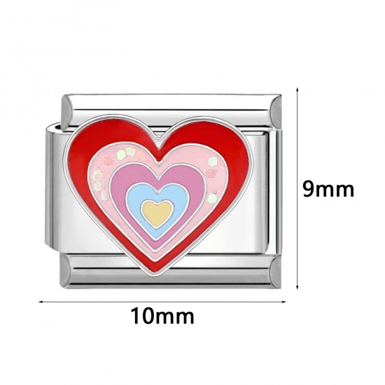 Picture of 304 Stainless Steel Italian Charm Links For DIY Bracelet Jewelry Making Silver Tone Rectangle 10mm x 9mm