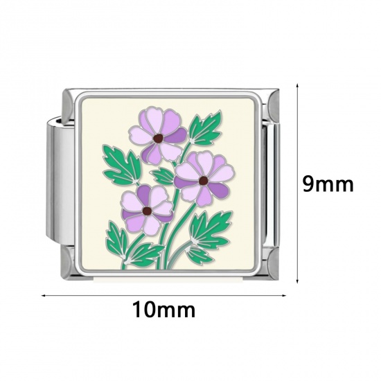 Immagine di 1 Pz 304 Acciaio Inossidabile Bracciale con Charm Italiano a Maglie, Creazione di Gioielli Fai-da-te Tono Argento Rettangolo 10mm x 9mm