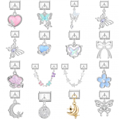 Immagine di 1 Pz 304 Acciaio Inossidabile Bracciale con Charm Italiano a Maglie, Creazione di Gioielli Fai-da-te Tono Argento Rettangolo 10mm x 9mm