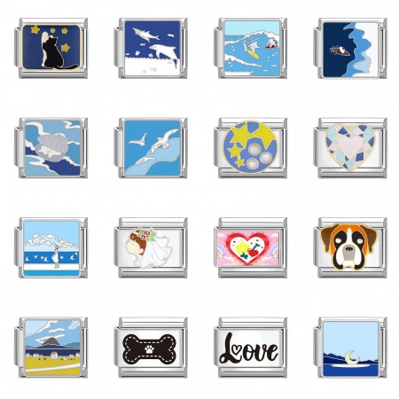 304 Stainless Steel Italian Charm Links For DIY Bracelet Jewelry Making Silver Tone Rectangle 10mm x 9mm