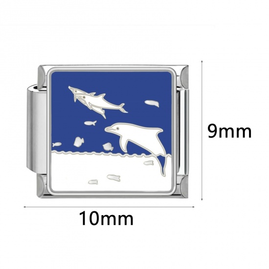 Image de 1 Pièce Bracelet à Maillons Breloques Italiens Accessories de Fabrication de Bracelets Bijoux DIY en 304 Acier Inoxydable Argent Mat Rectangle 10mm x 9mm