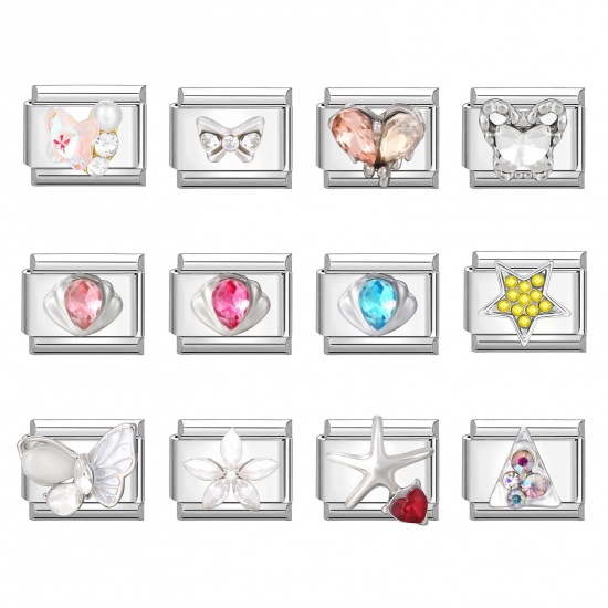 Immagine di 1 Pz 304 Acciaio Inossidabile Bracciale con Charm Italiano a Maglie, Creazione di Gioielli Fai-da-te Tono Argento Rettangolo 10mm x 9mm