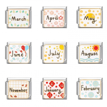 1 個 304ステンレス鋼 ペンダント チャーム イタリアンリンク ブレスレット作り DIY ハンドメイド ジュエリーアクセサリー シルバートーン 多色 長方形 10mmx 9mm、