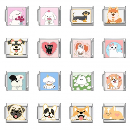 304 Edelstahl Charm-Armband mit italienischen Gliedern zur Herstellung von DIY-Schmuck Silberfarbe Bunt Rechteck 10mm x 9mm 304 Edelstahl Charm-Armband mit italienischen Gliedern zur Herstellung von DIY-Schmuck Silberfarbe Bunt Rechteck 10mm x 9mm