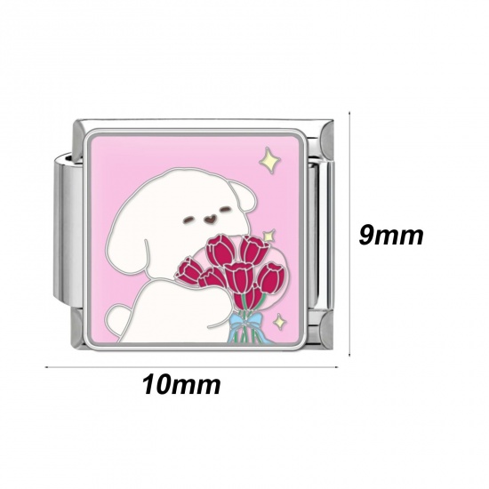 Immagine di 1 Pz 304 Acciaio Inossidabile Bracciale con Charm Italiano a Maglie, Creazione di Gioielli Fai-da-te Tono Argento Multicolore Rettangolo 10mm x 9mm