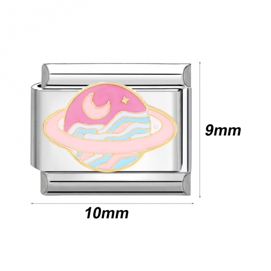 Immagine di 1 Pz 304 Acciaio Inossidabile Bracciale con Charm Italiano a Maglie, Creazione di Gioielli Fai-da-te Tono Argento Multicolore Rettangolo 10mm x 9mm