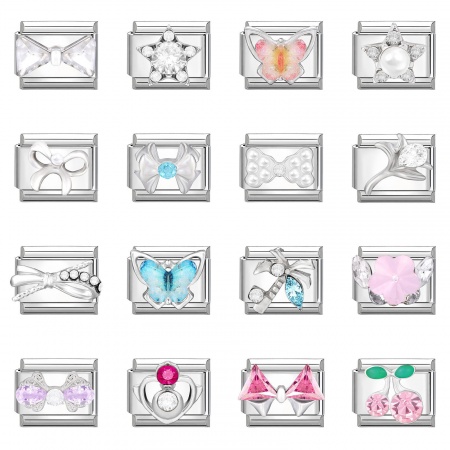 304 Stainless Steel Italian Charm Links For DIY Bracelet Jewelry Making Silver Tone Multicolor Rectangle 10mm x 9mm