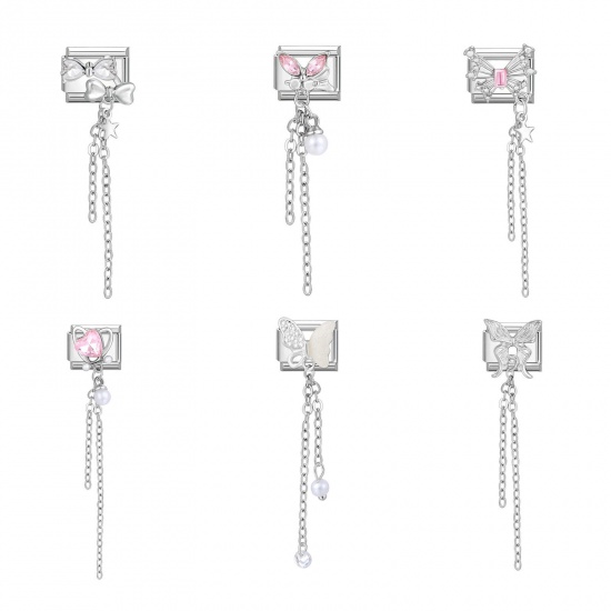 Imagen de 1 Unidad 304 Acero Inoxidable Charm Pulsera de Eslabones Italianos para Hacer Joyas DIY Tono de Plata Panícula Nudo Mariposa 10mm x 9mm