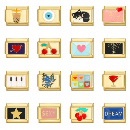 1 ШТ 304 Нержавеющая Сталь Очаровательный итальянский браслет со звеньями Изготовление ювелирных изделий своими руками Позолоченный Прямоугольник 10мм x 9мм