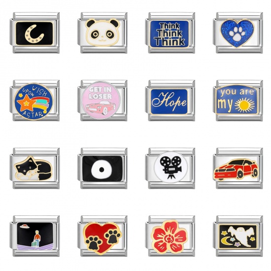 Image de 1 Pièce Bracelet à Maillons Breloques Italiens Accessories de Fabrication de Bracelets Bijoux DIY en 304 Acier Inoxydable Argent Mat Multicolore Rectangle 10mm x 9mm