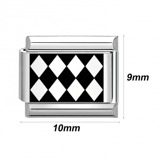 Immagine di 1 Pz 304 Acciaio Inossidabile Bracciale con Charm Italiano a Maglie, Creazione di Gioielli Fai-da-te Tono Argento Multicolore Rettangolo 10mm x 9mm