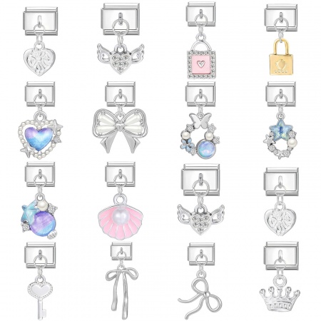 1 個 304ステンレス鋼 ペンダント チャーム イタリアンリンク ブレスレット作り DIY ハンドメイド ジュエリーアクセサリー シルバートーン 多色 長方形 10mmx 9mm、