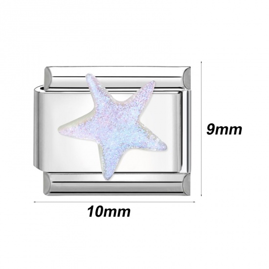 Immagine di 1 Pz 304 Acciaio Inossidabile Bracciale con Charm Italiano a Maglie, Creazione di Gioielli Fai-da-te Tono Argento Multicolore Rettangolo 10mm x 9mm