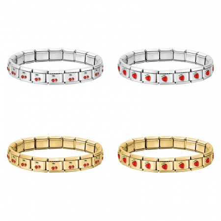 304 Edelstahl Niedlich Italienische Charm-Links-Modularmbänder Bunt Rot Trennbar 18cm lang