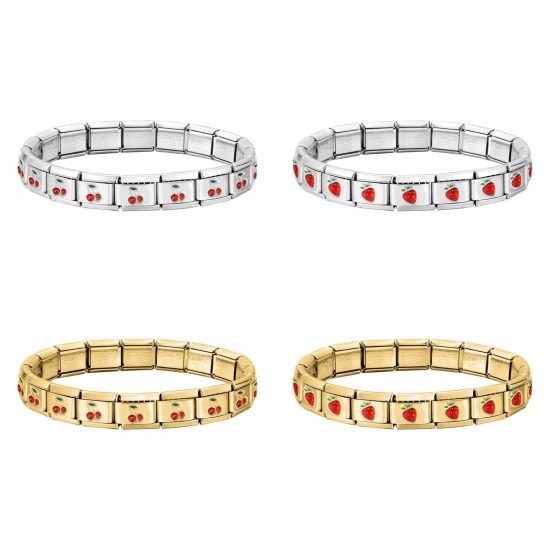 Image de 1 Pièce Bracelets Modulaires à Maillons de Pendentifs Italiens Mignon en 304 Acier Inoxydable Multicolore Rouge Détachable 18cm long